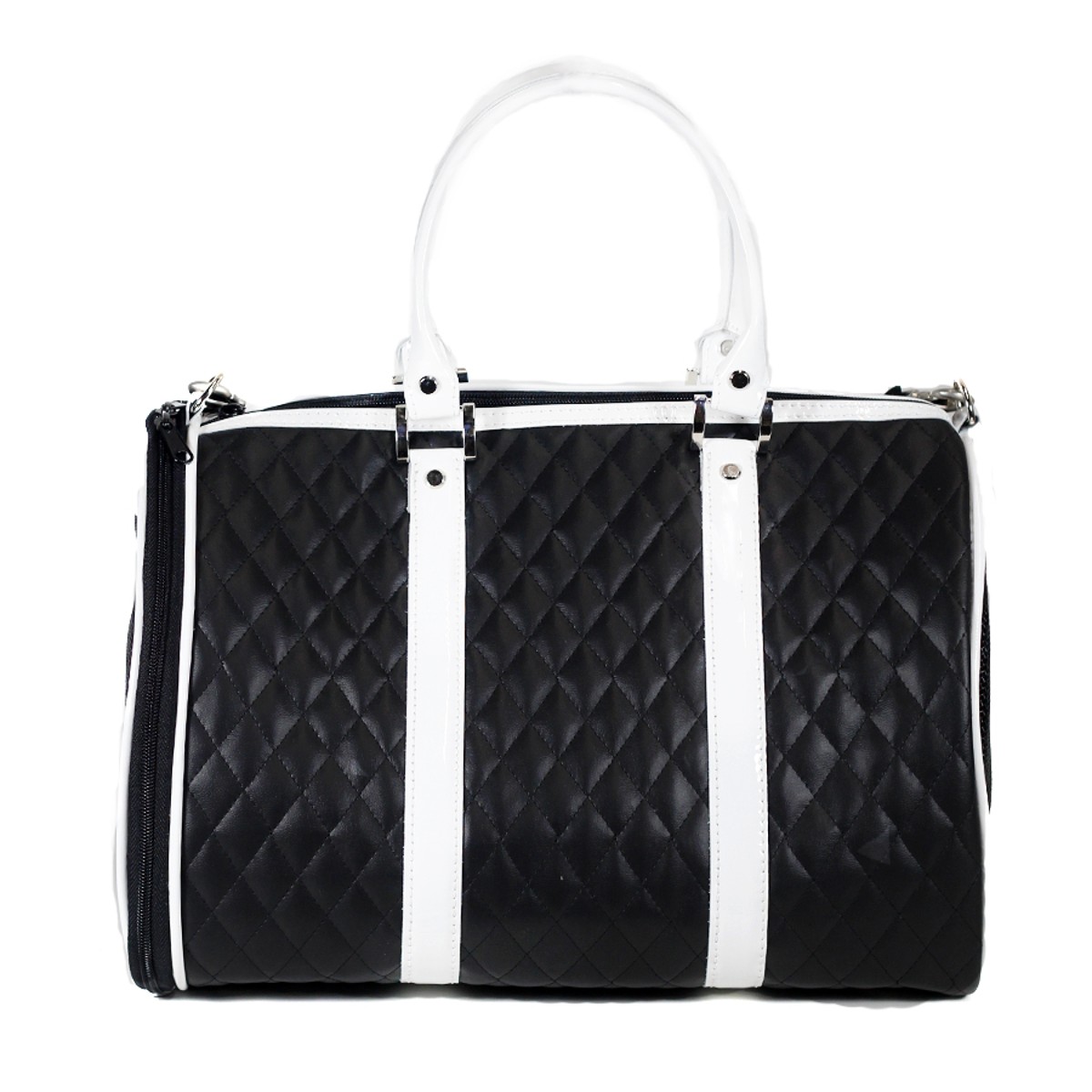 Petote JL Duffel Quilted Luxe Dog Carrier - Black & White