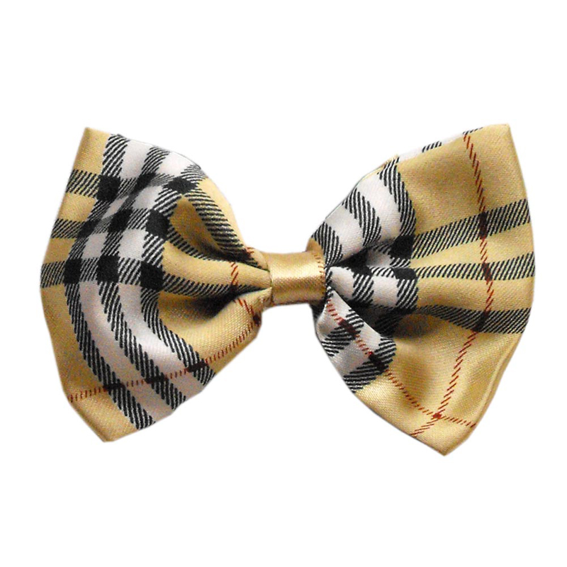 Plaid Dog Bow Tie - Cream