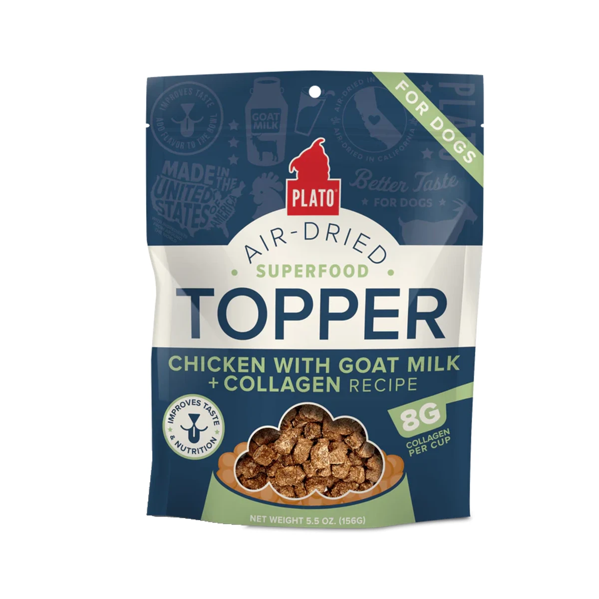 Plato Air-Dried Superfood Dog Food Topper - Chicken with Goat Milk & Collagen