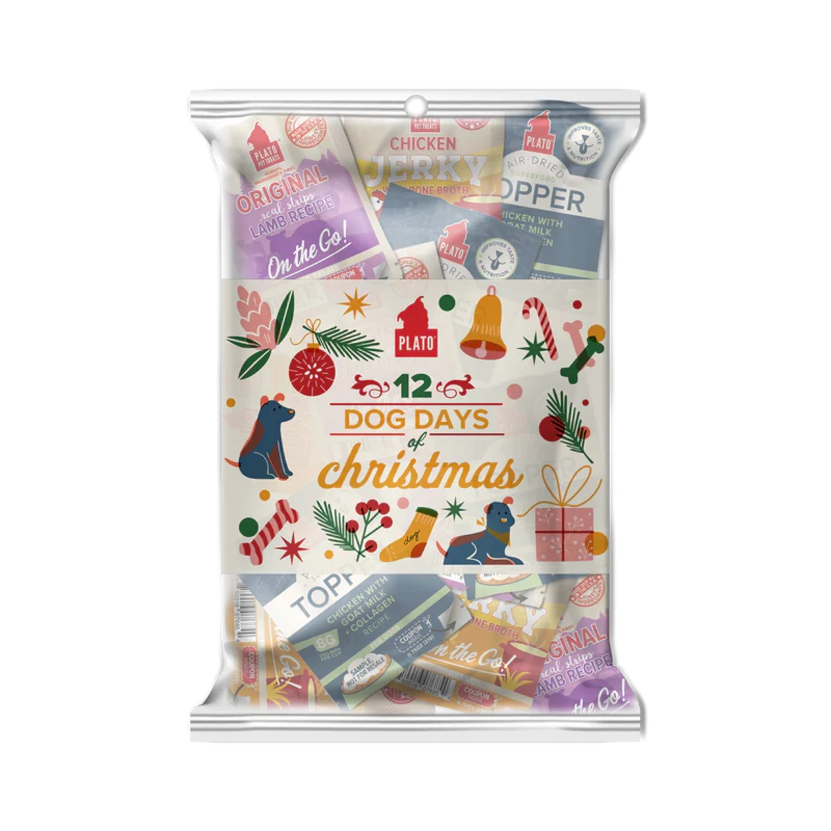 Plato Dog Treats Holiday Gift Bag - 12 Dog Days of Christmas