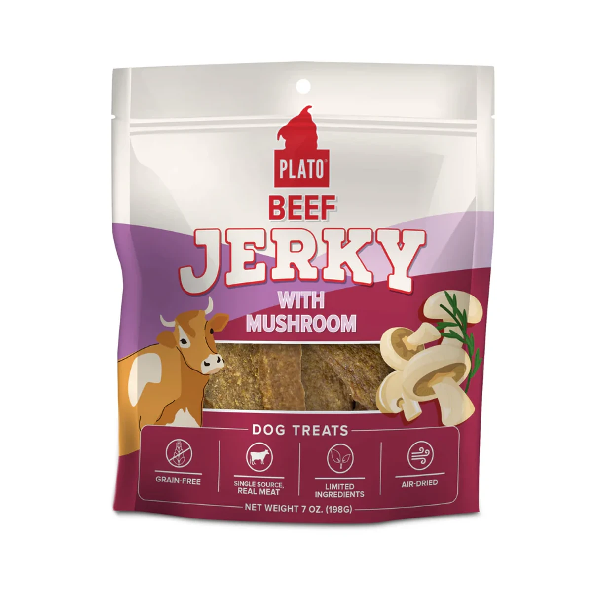 Plato Grain Free Jerky Dog Treats - Beef with Mushroom