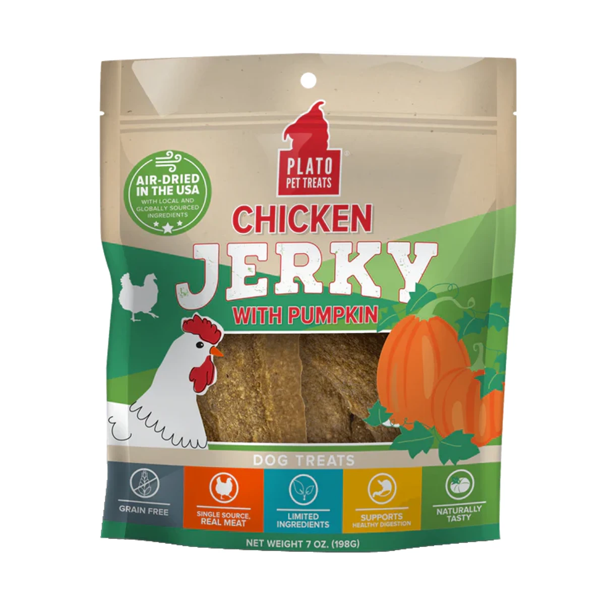 Plato Grain Free Jerky Dog Treats - Chicken with Pumpkin