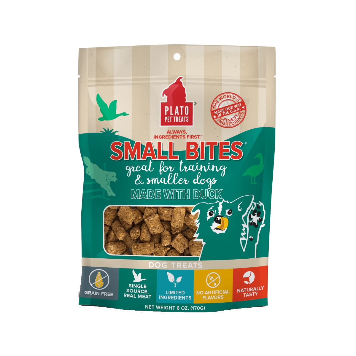 Plato Grain Free Small Bites Dog Treat - Duck