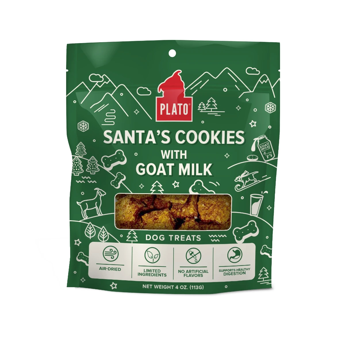 Plato Holiday Air Dried Dog Treat - Santa's Cookies with Goat Milk