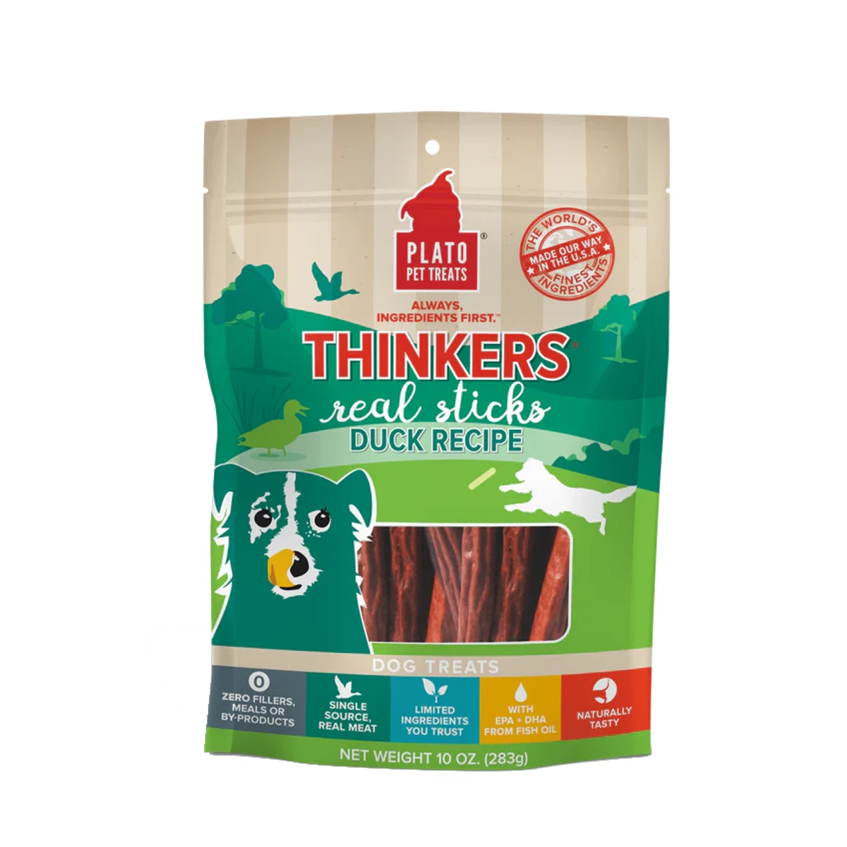 Plato Thinkers Meat Stick Dog Treats - Duck