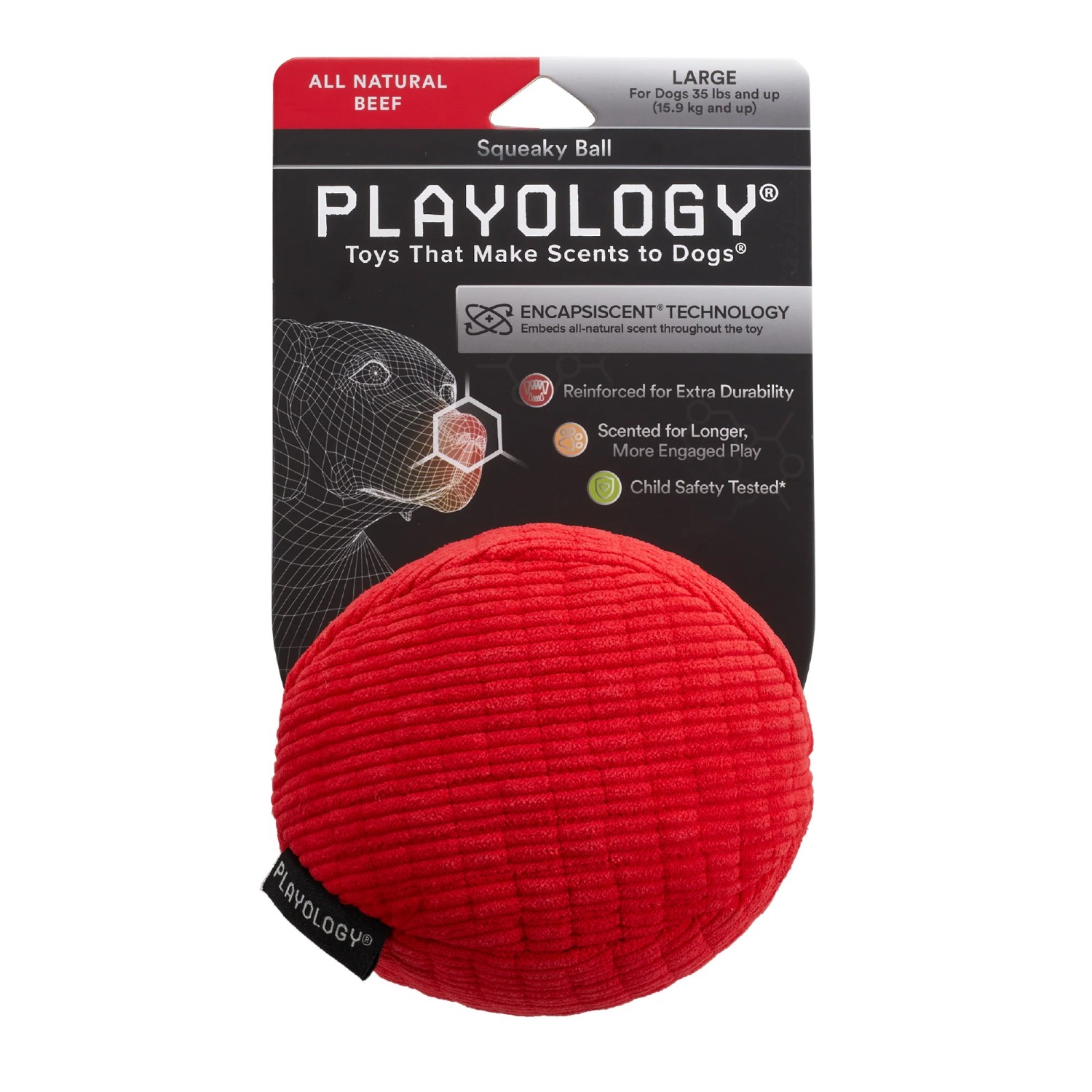 Playology Scented Soft Plush Squeaky Ball Dog Toy - Red Beef