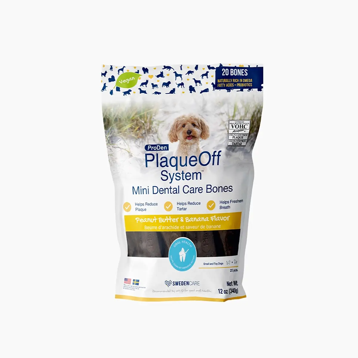 ProDen PlaqueOff Mini Dental Care Bones Dog Treats - Peanut Butter and Banana