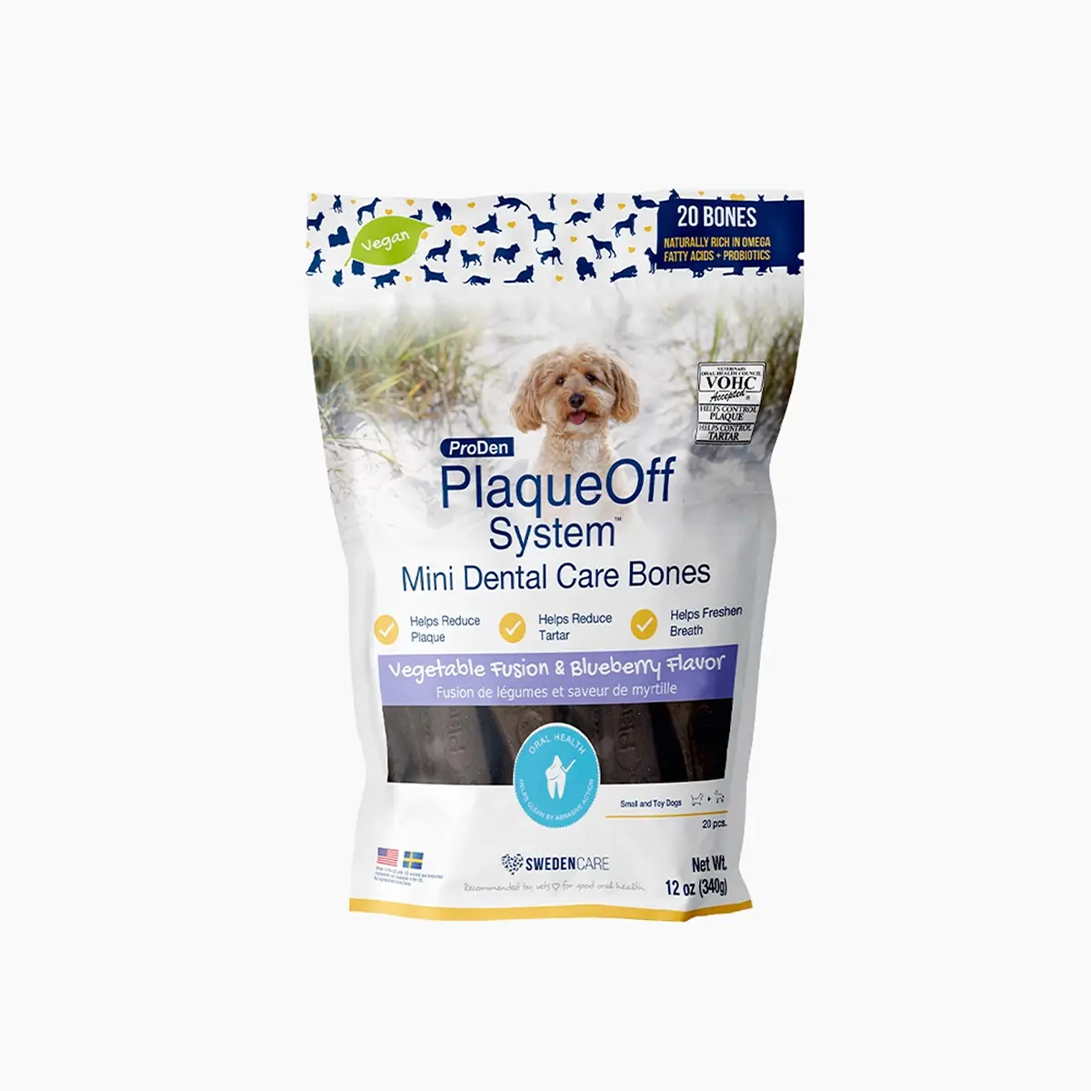 ProDen PlaqueOff Mini Dental Care Bones Dog Treats - Vegetable Fusion with Blueberry