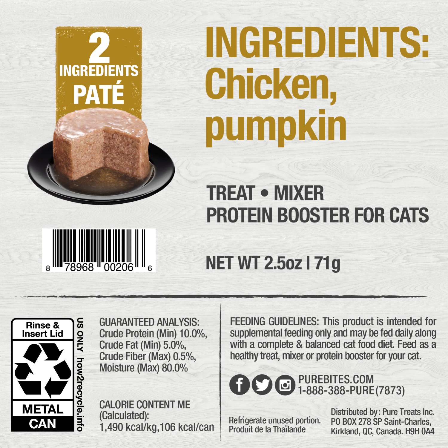 PureBites 100% Pure Chicken & Pumpkin Pate Canned Cat Food