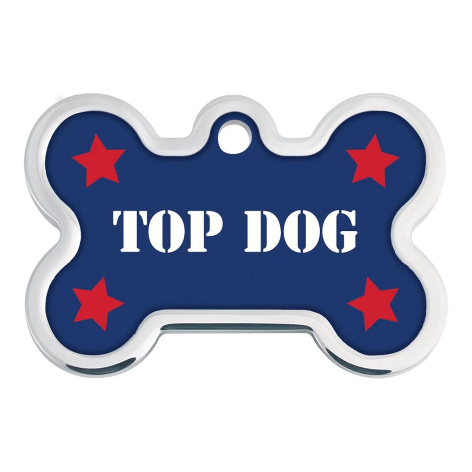 Raised Edge Bone Large Engravable Pet I.D. Tag - Top Dog