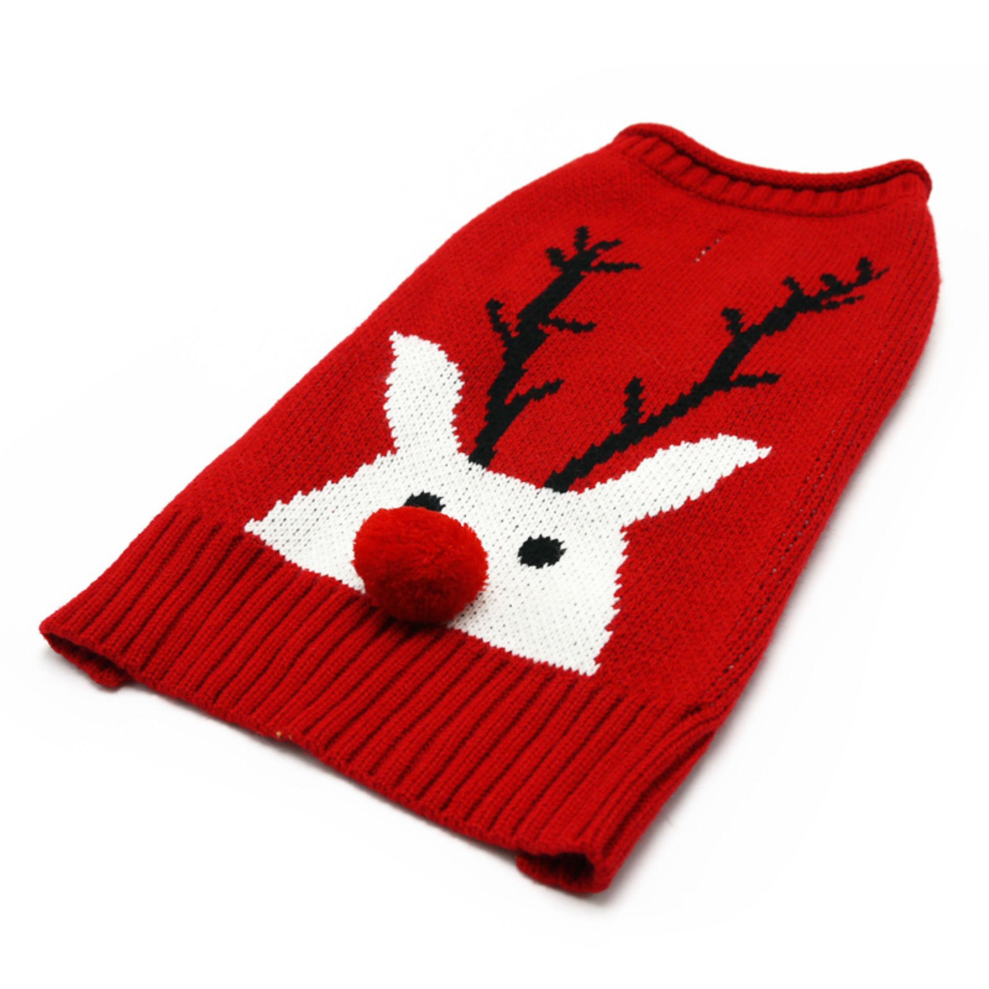 Dogo Red Nose Reindeer Dog Sweater - Red | BaxterBoo