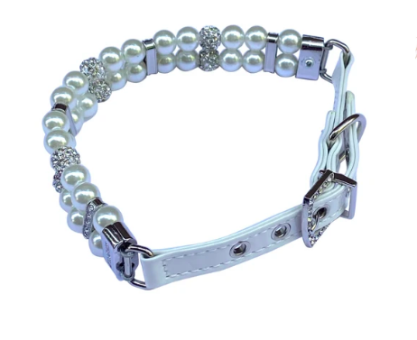 The Dog Squad Sparkle & Pearl Dog Collar - Ivory