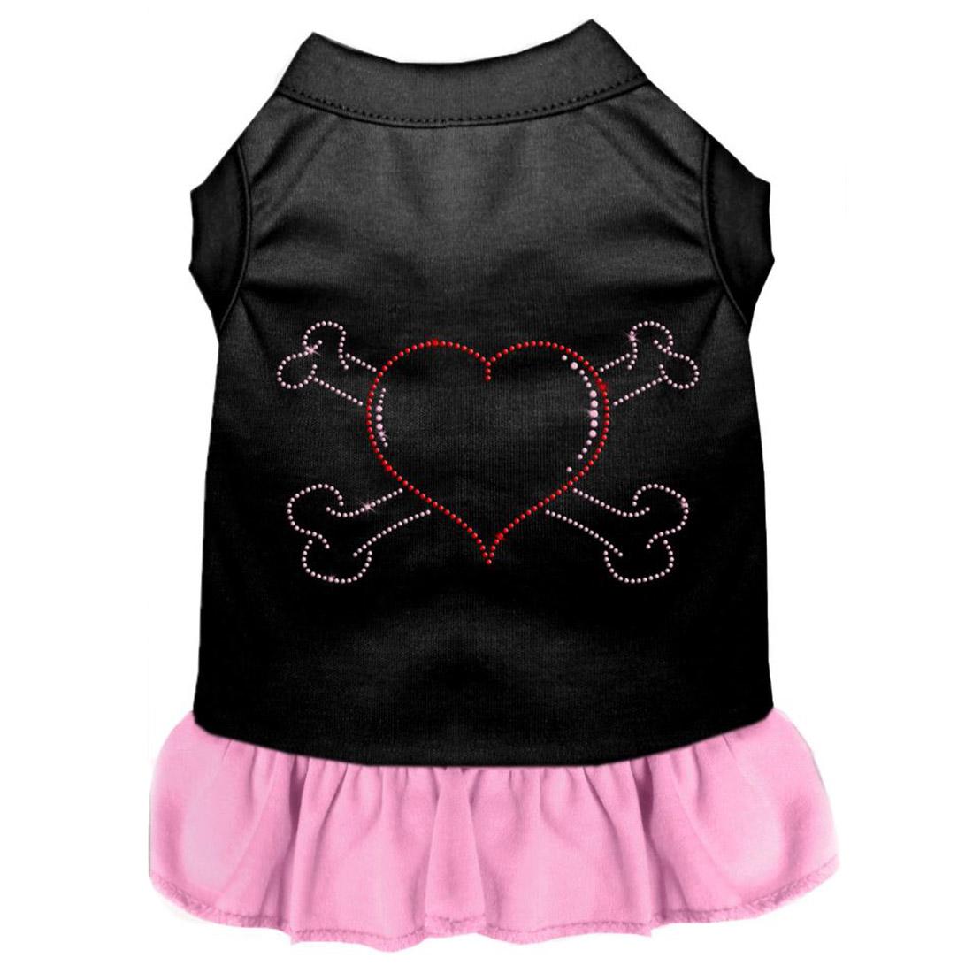 Rhinestone Heart and Crossbones Dog Dress - Black with Light Pink 