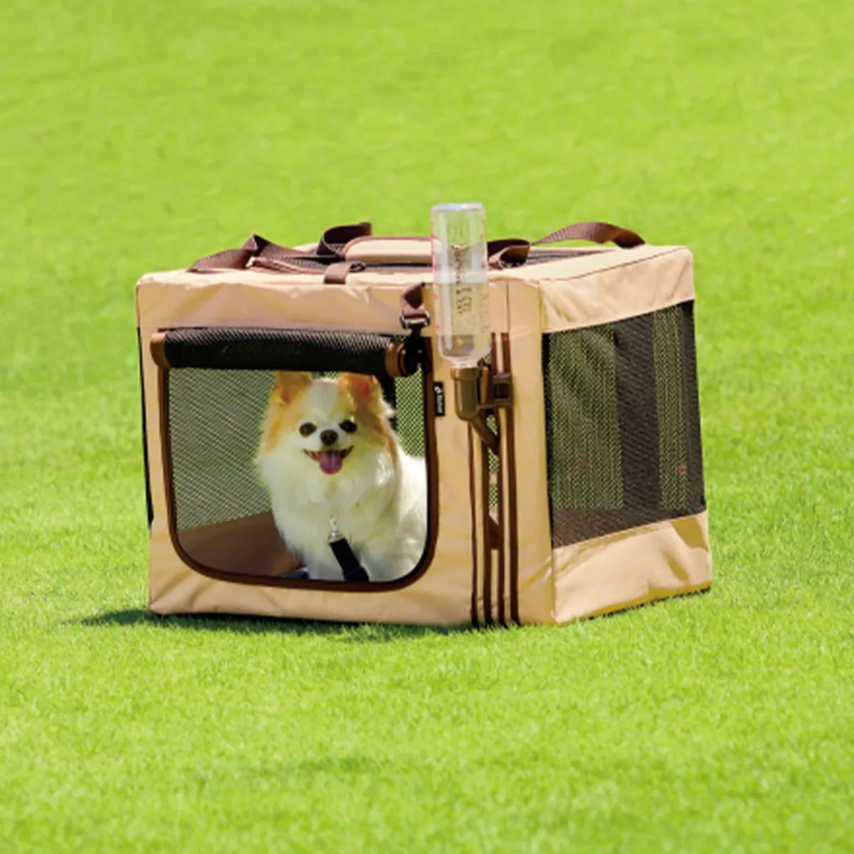 Richell Foldable Travel 3-Way Pet Crate  - Tan