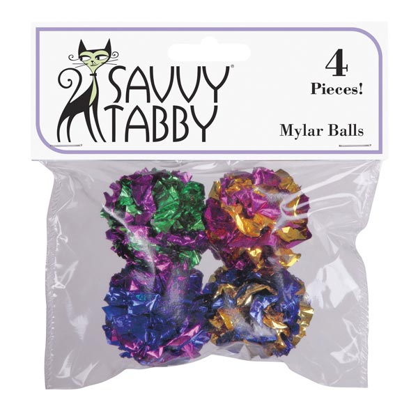 Savvy Tabby Mylar Ball Cat Toy - 4 Pack