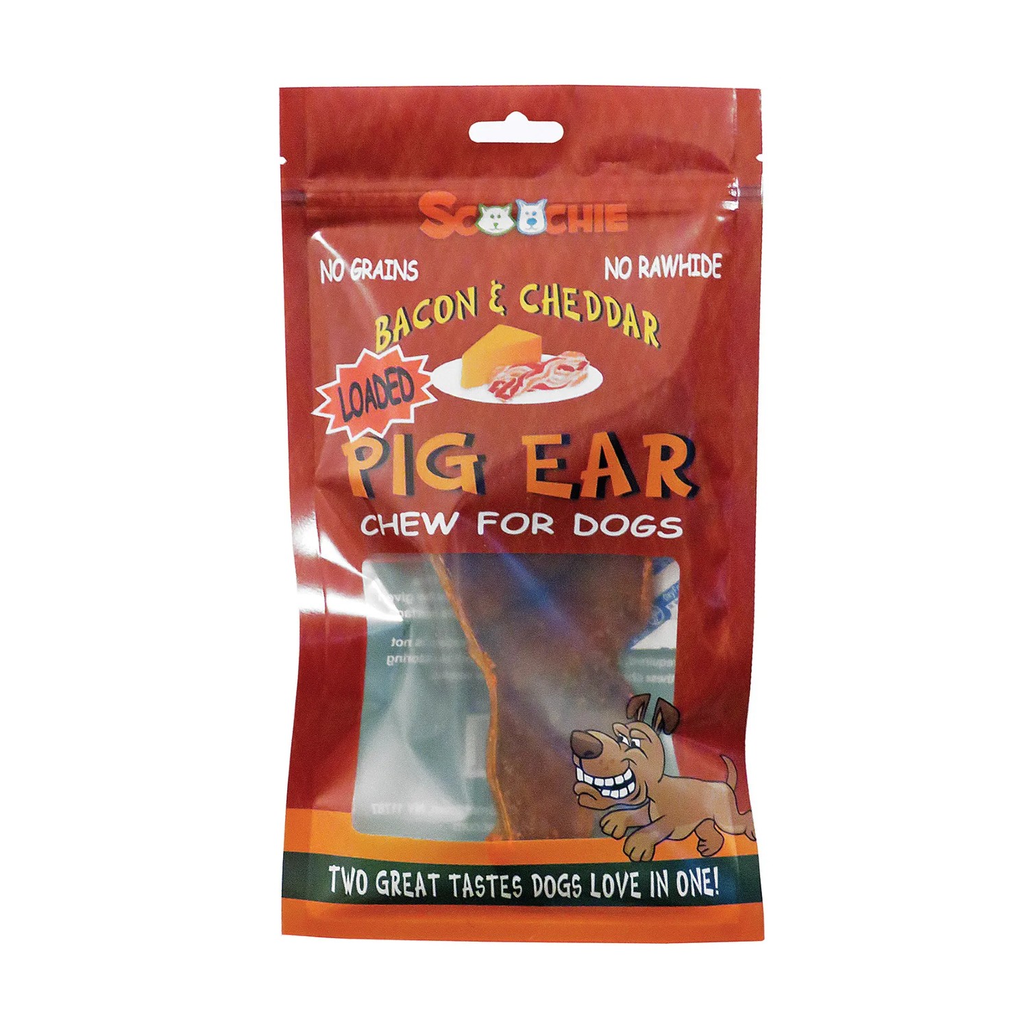 Scoochie Pet Loaded Pig Ear Dog Treat - Bacon & Cheddar