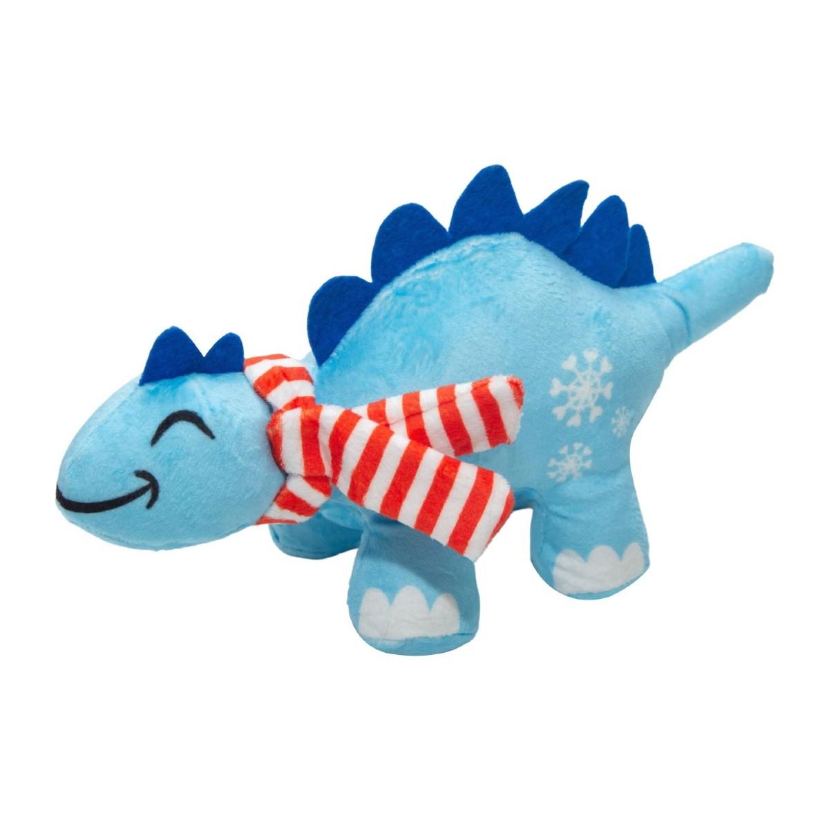 SnugArooz Holiday Dino Plush Dog Toy - Stegosaurus with Scarf