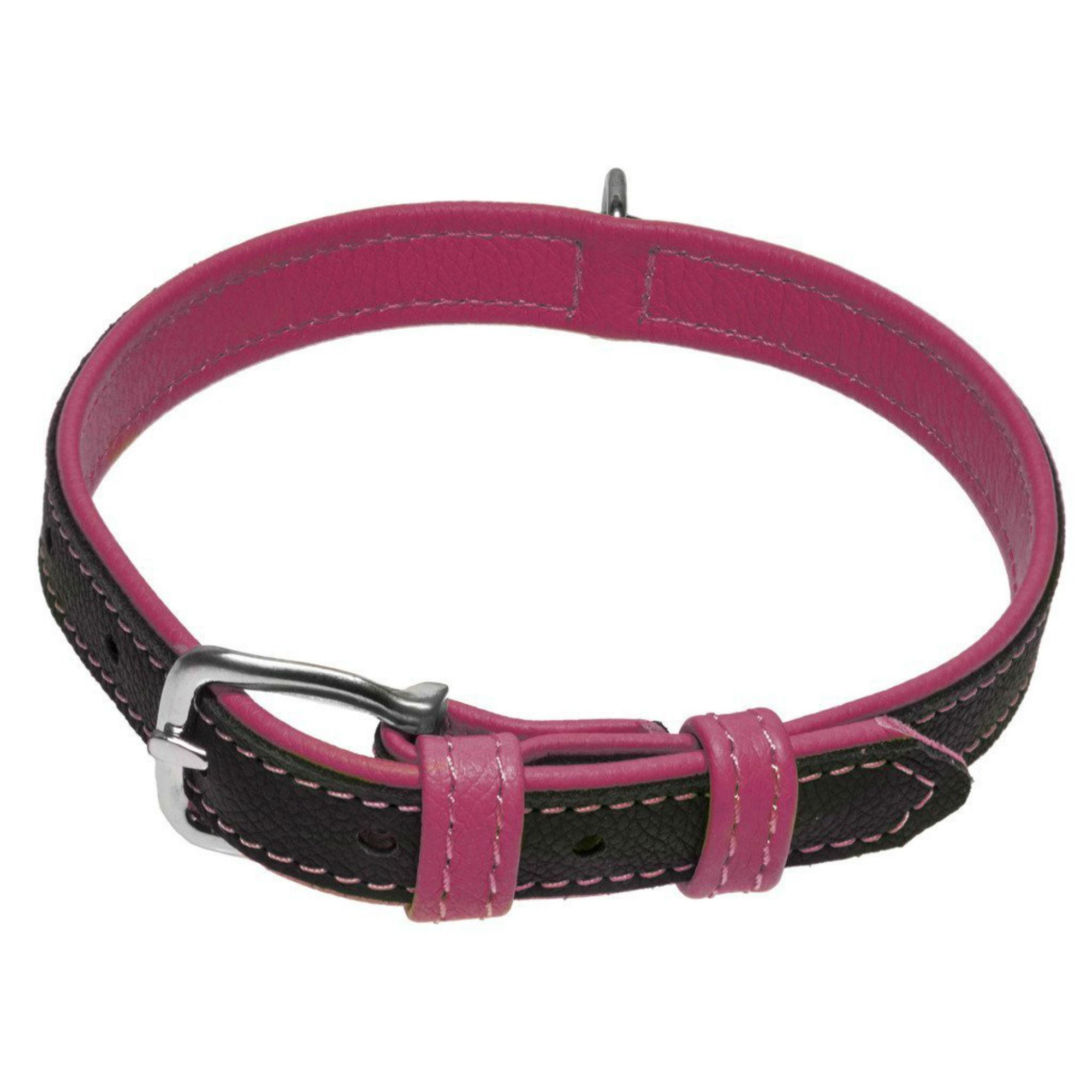 Dogline Soft Leather Dual Color Dog Collar - Hot Pink