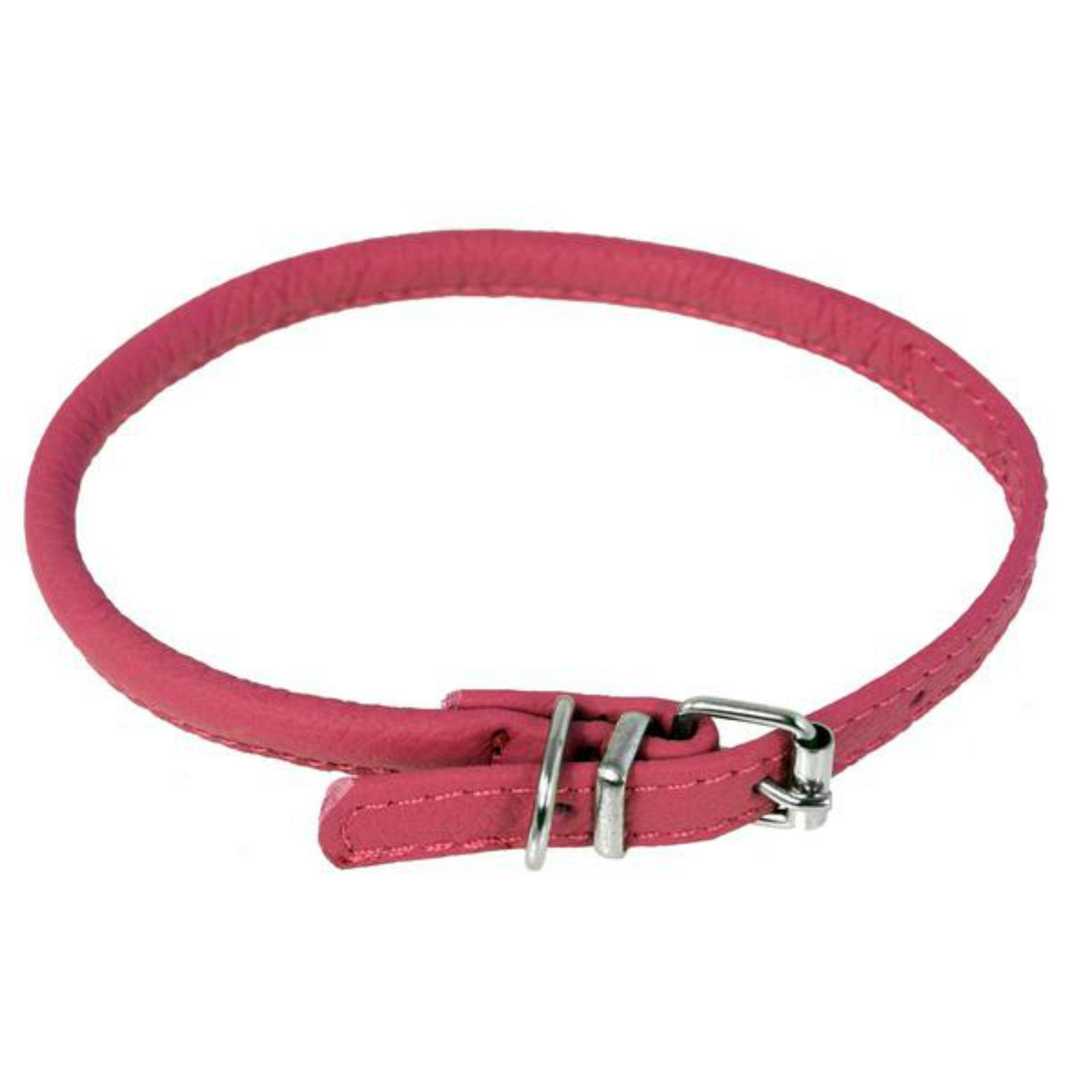 Dogline Soft Leather Round Dog Collar - Hot Pink