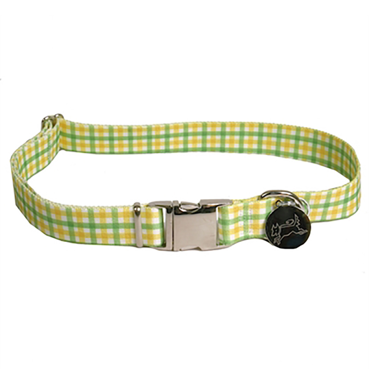 Southern Dawg Gingham Dog Collar by Yellow Dog - Yellow and Green