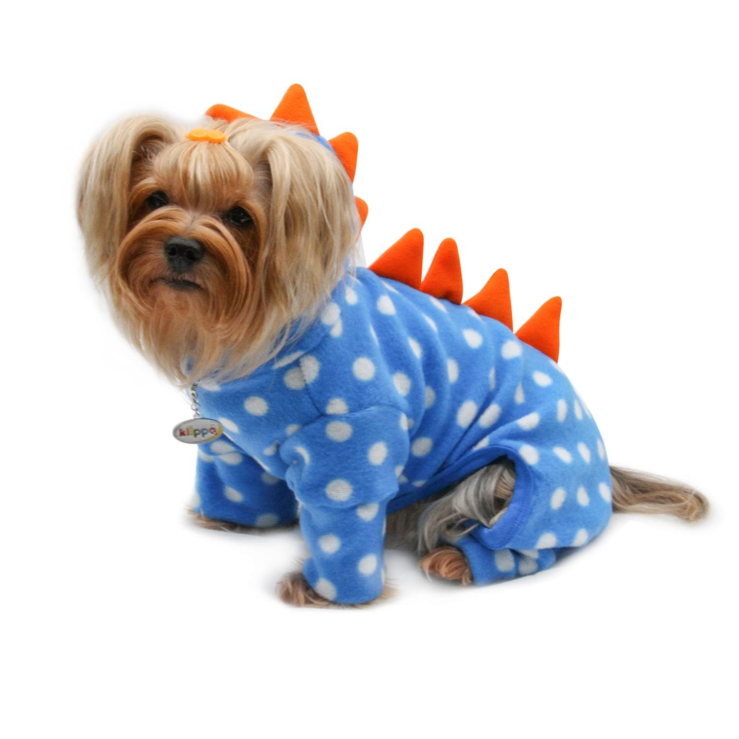 Klippo Polka Dot Dino Fleece Hooded Dog Pajamas