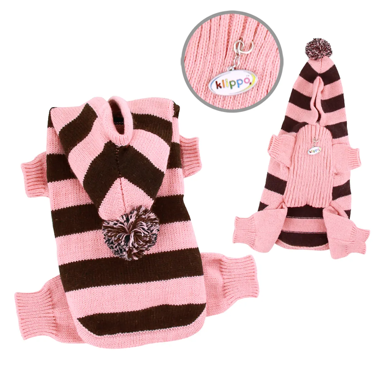 Klippo Stripy Dog Bodysuit with Long Hoodie - Pink 