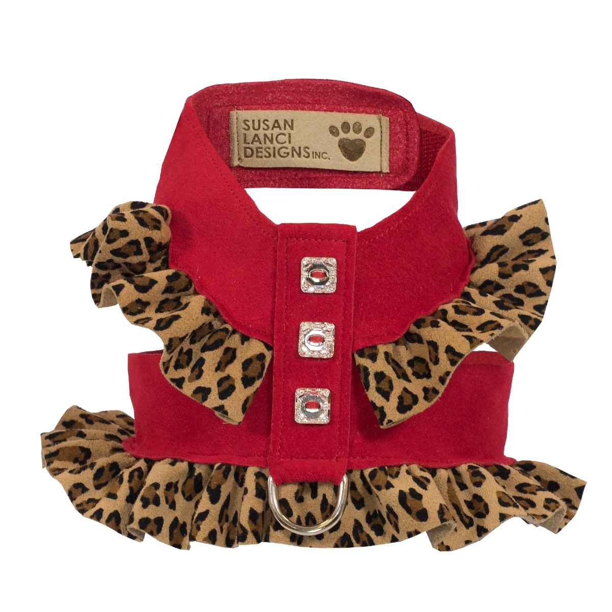 Susan Lanci Cheetah Pinafore Tinkie Dog Harness - Red