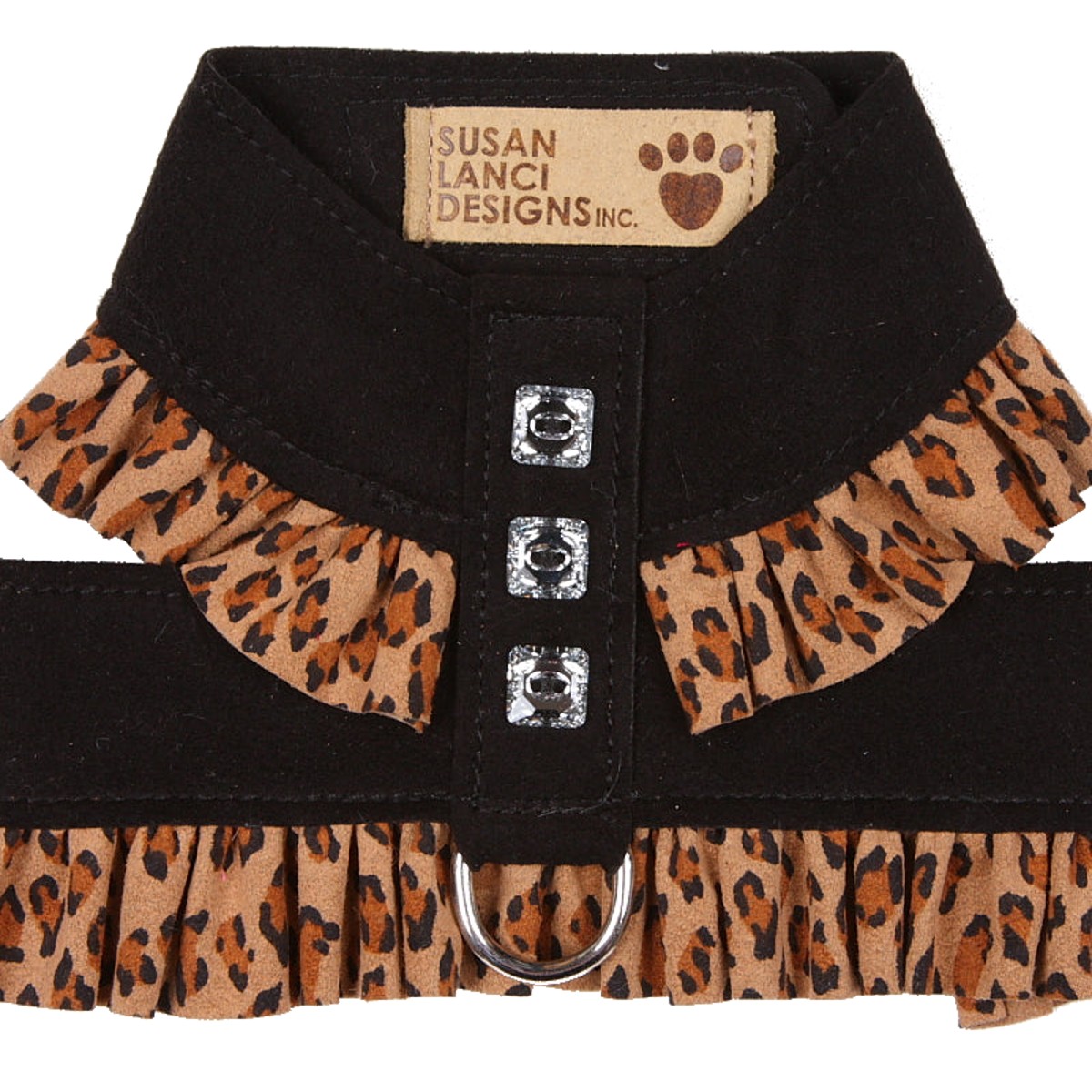 Susan Lanci Cheetah Pinafore Tinkie Dog Harness - Black