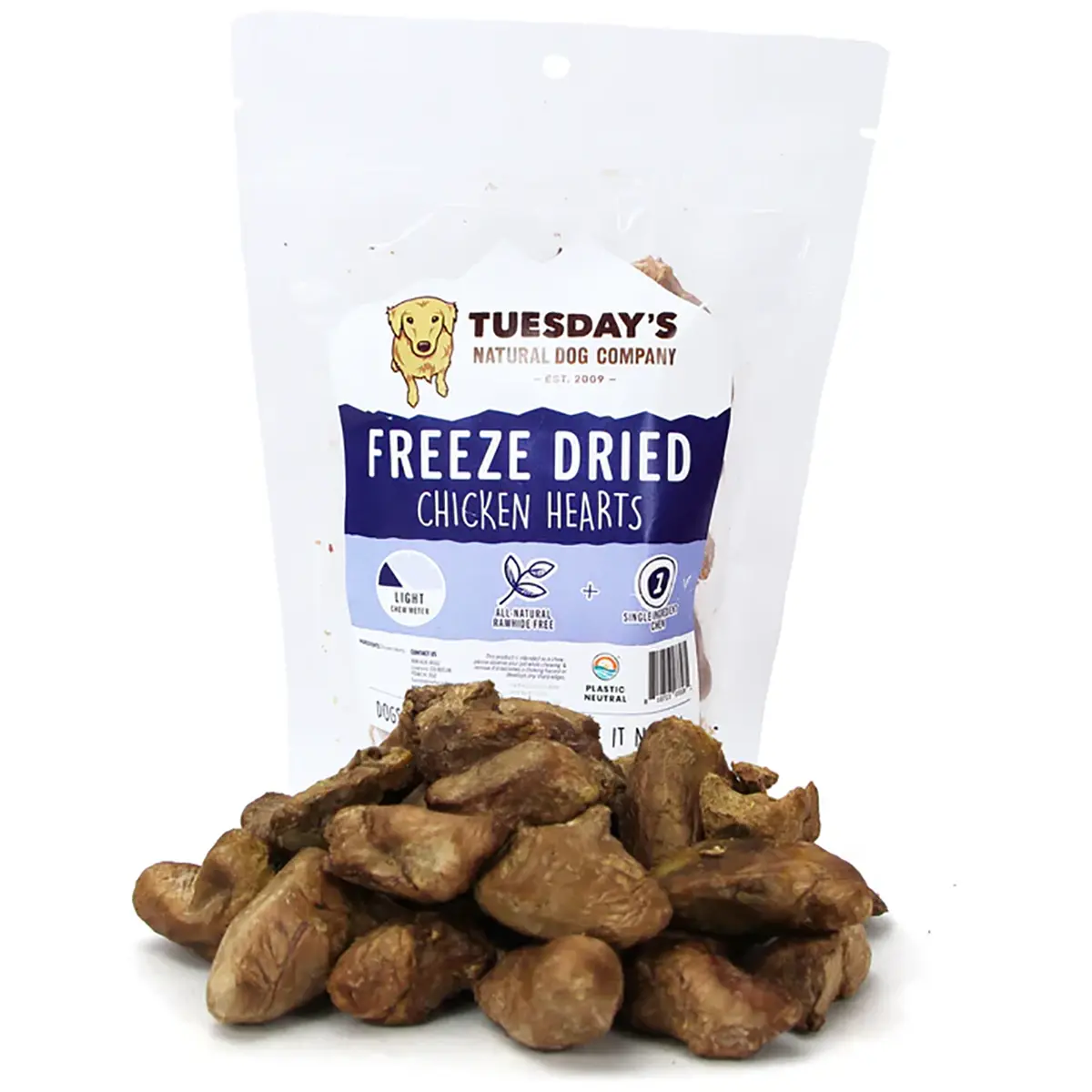 Tuesday's Natural Dog Company Freeze Dried Chicken Hearts Dog Treats