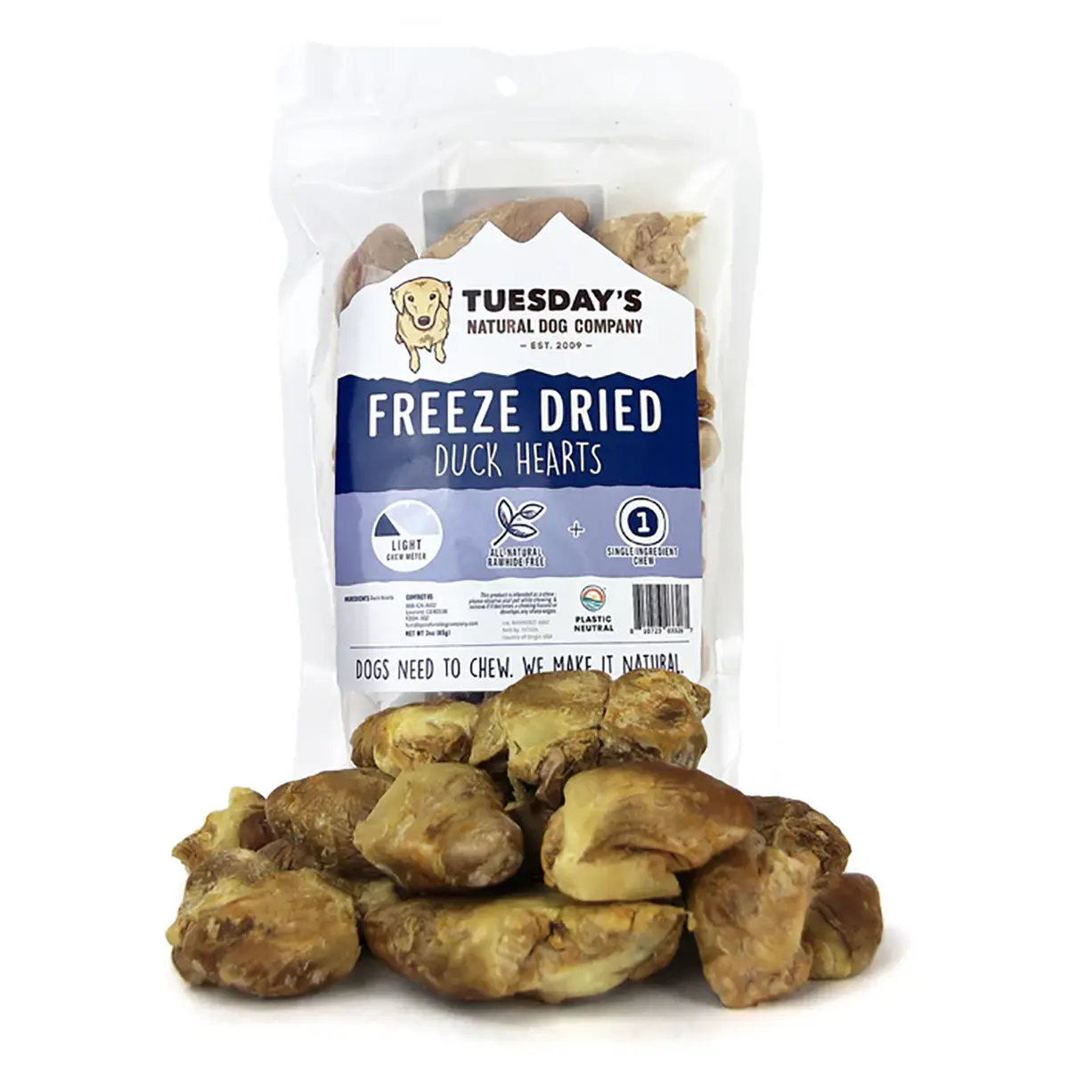 Tuesday's Natural Dog Company Freeze Dried Duck Hearts Dog Treats