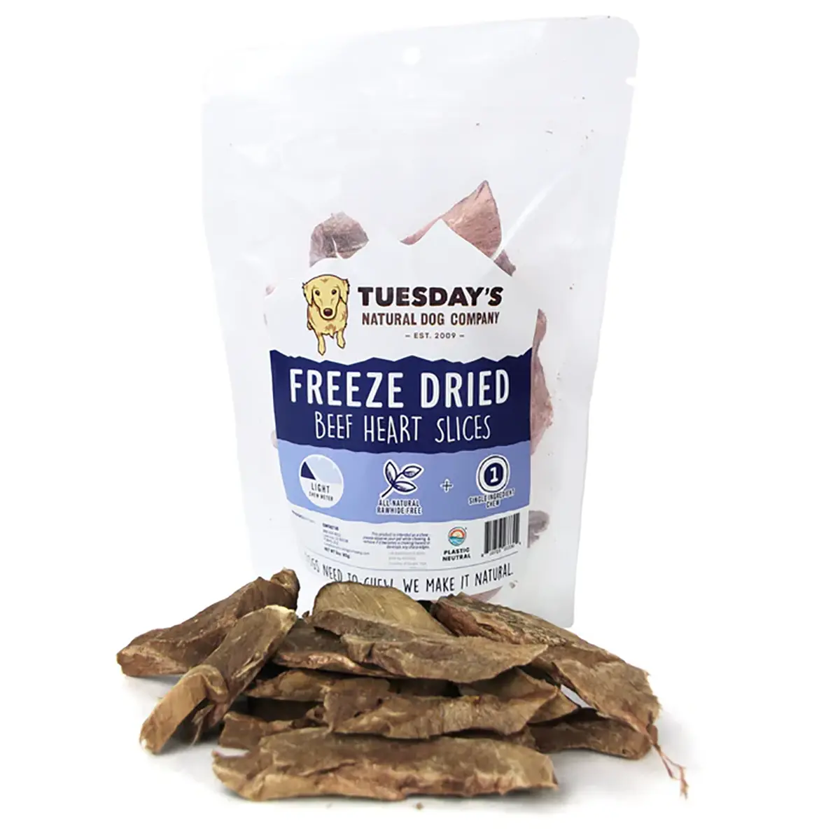 Tuesday's Natural Dog Company Freeze Dried Sliced Beef Hearts Dog Treats