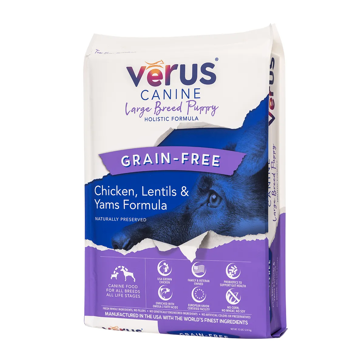 VeRUS Large Breed Puppy Grain Free Dry Dog Food - Chicken, Lentils & Yams