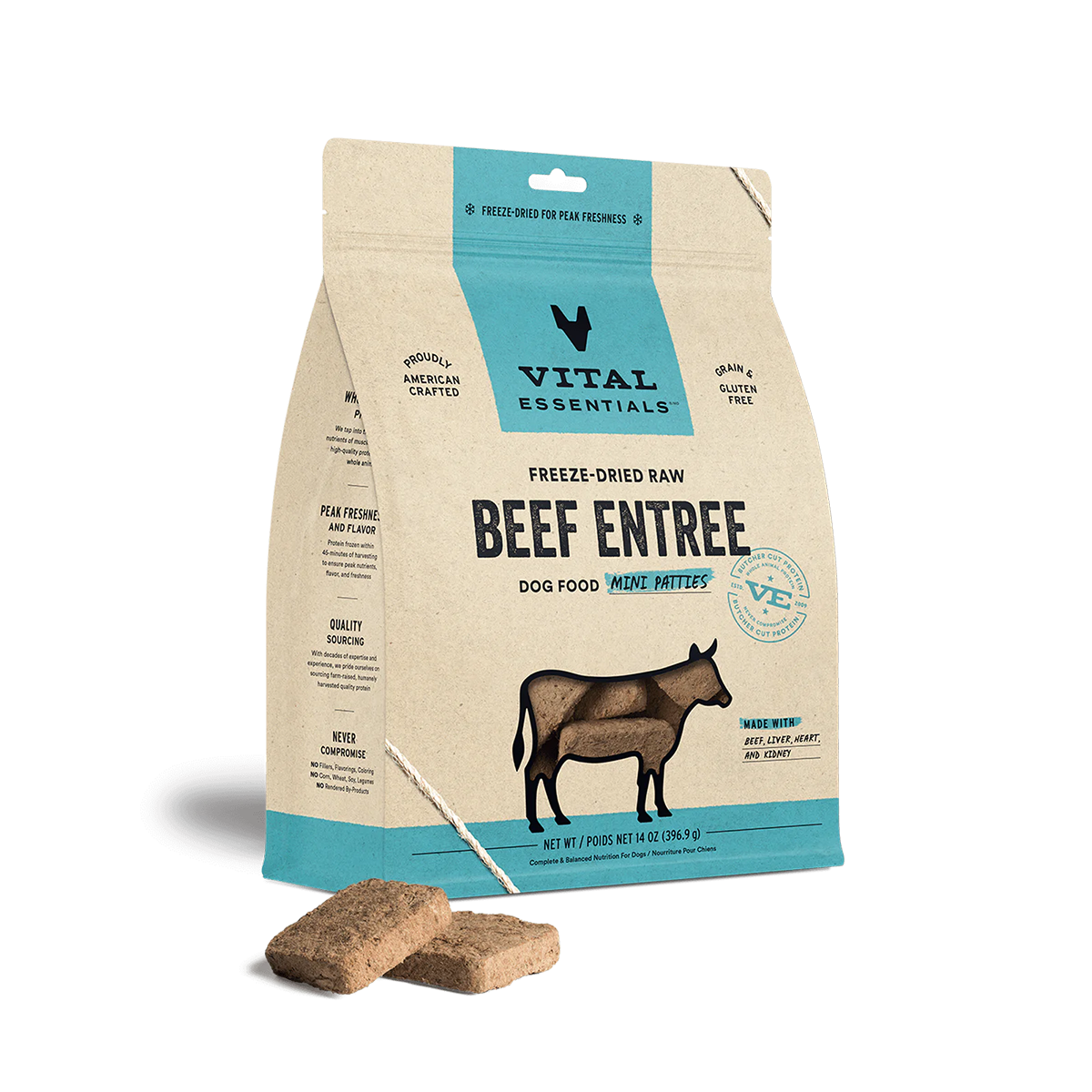 Vital Essentials Freeze-Dried Raw Beef Entree Mini Patties Dog Food