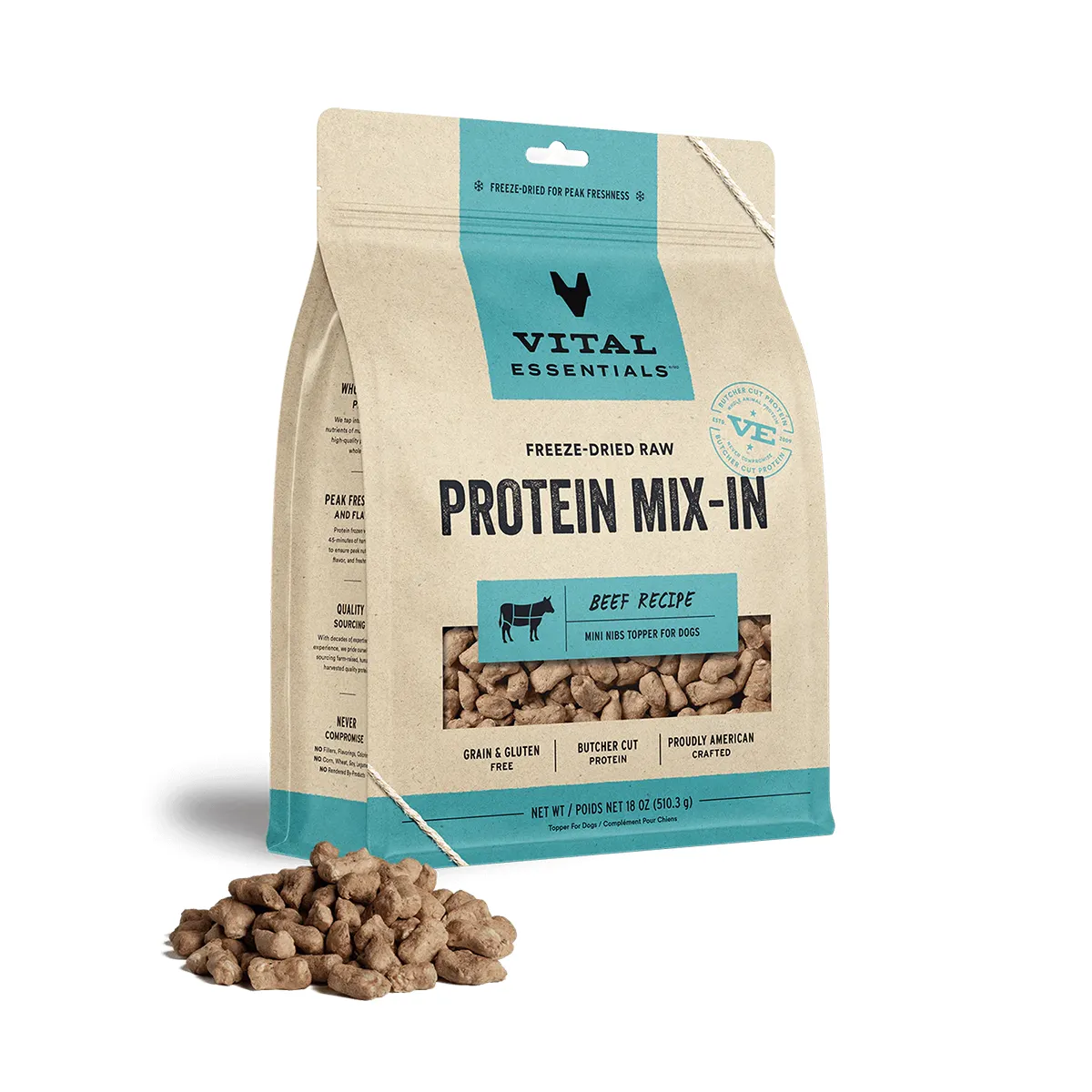 Vital Essentials Freeze-Dried Raw Protein Mix-In Beef Mini Nibs Dog Food Topper