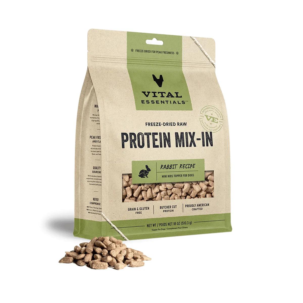 Vital Essentials Freeze-Dried Raw Protein Mix-In Rabbit Mini Nibs Dog Food Topper