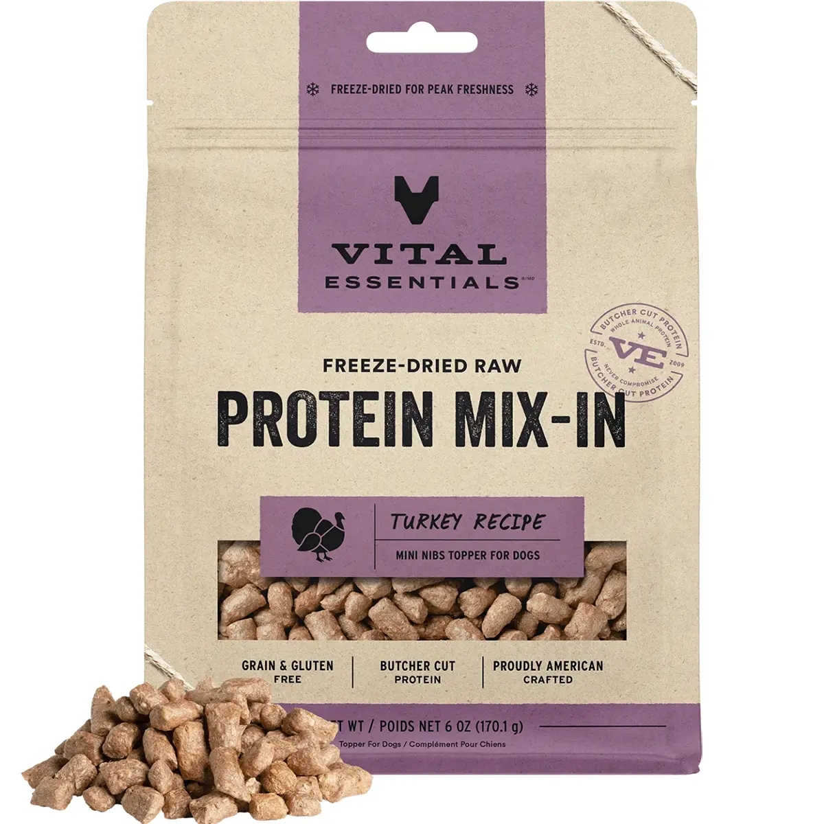 Vital Essentials Freeze-Dried Raw Protein Mix-In Turkey Mini Nibs Dog Food Topper