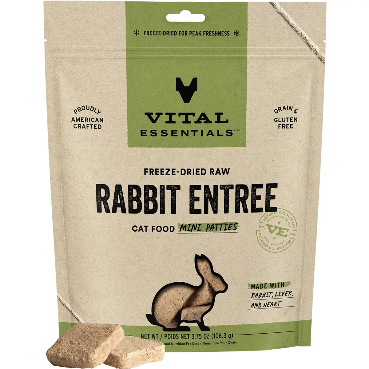 Vital Essentials Freeze-Dried Raw Rabbit Entree Mini Patties Cat Food