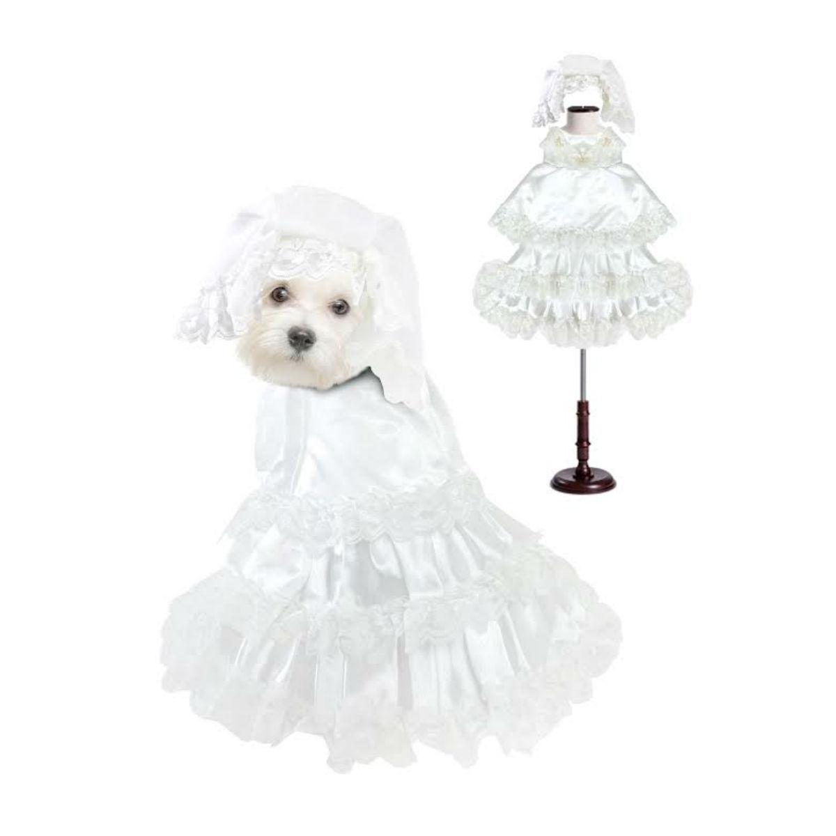 Puppe Love Wedding Dog Dress Costume with Veil