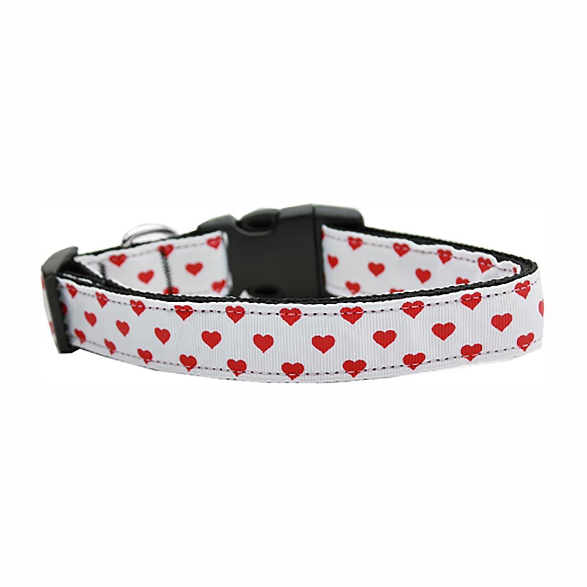 White and Red Dotty Hearts Nylon Dog Collar - White
