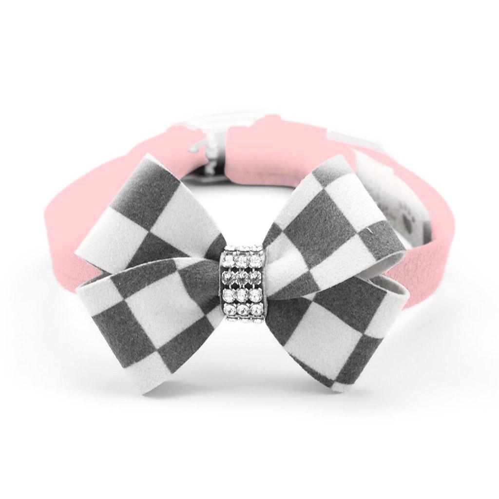 Susan Lanci Windsor Check Nouveau Bow Luxury Dog Collar - Puppy Pink