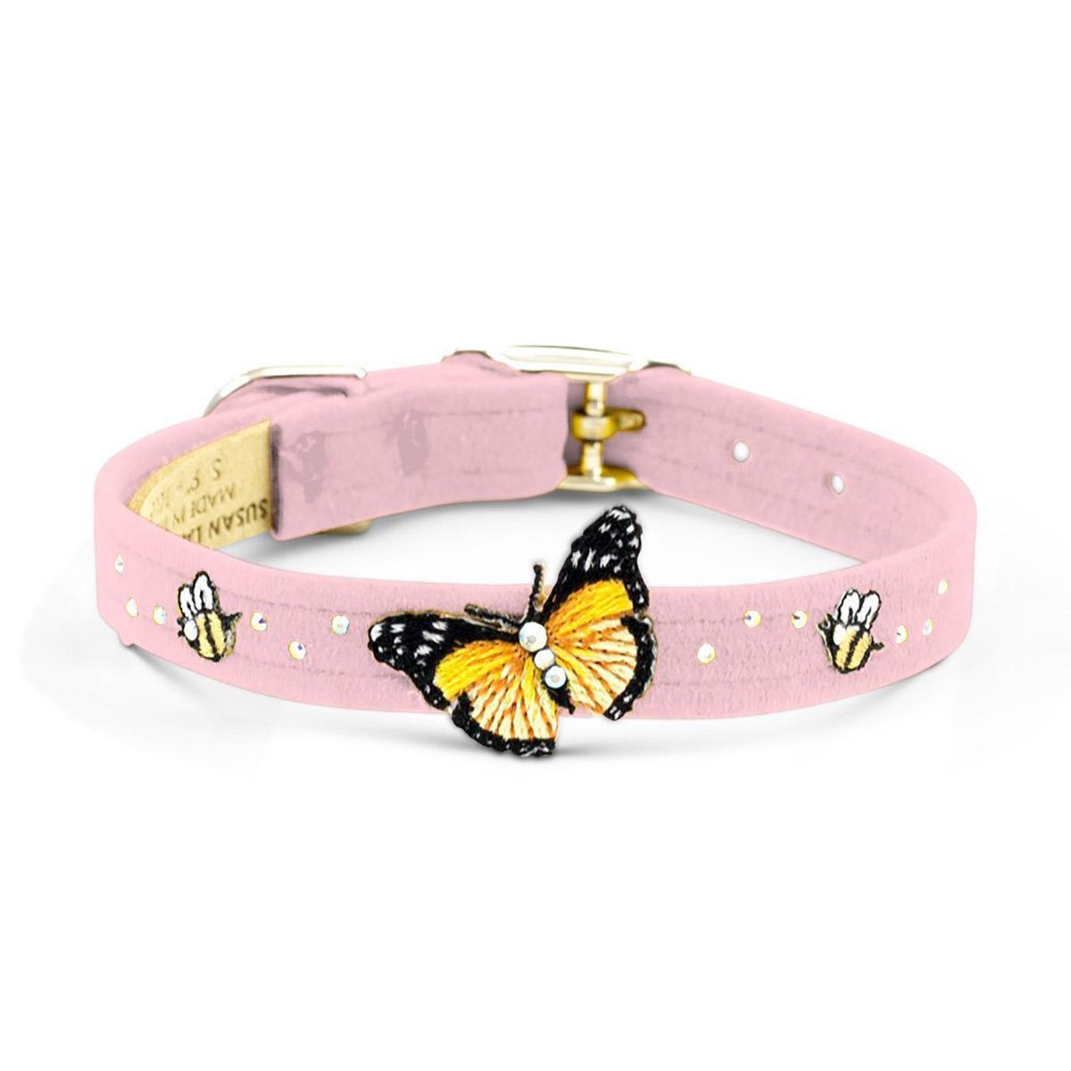 Butterflies & Bees Dog Collar by Susan Lanci - Puppy Pink