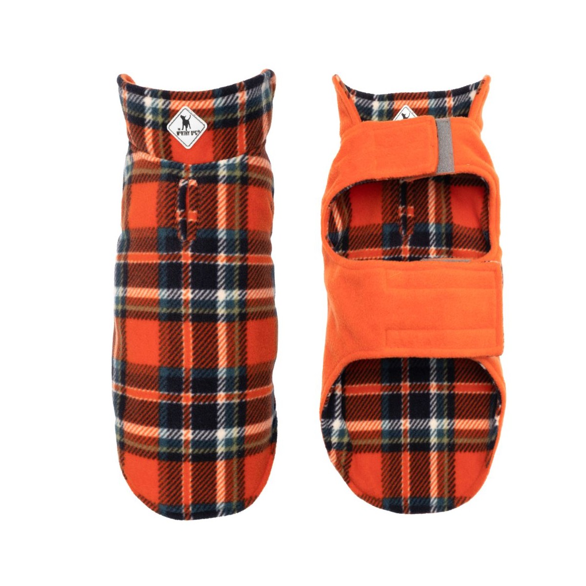 Worthy Dog Fargo Fleece Dog Jacket - Orange/Navy Plaid