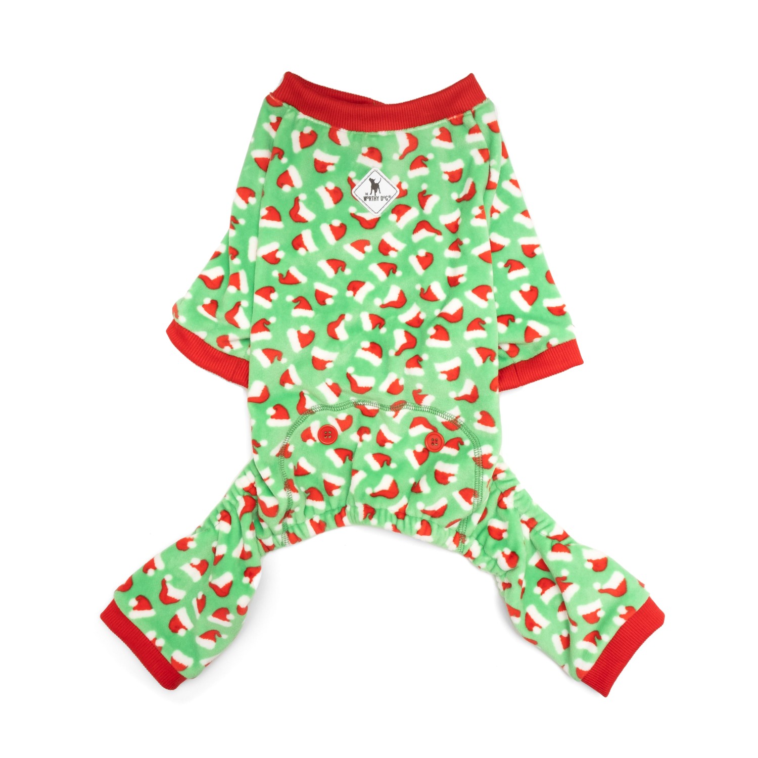 Worthy Dog Holiday Fleece Dog Pajamas - Santa Hats