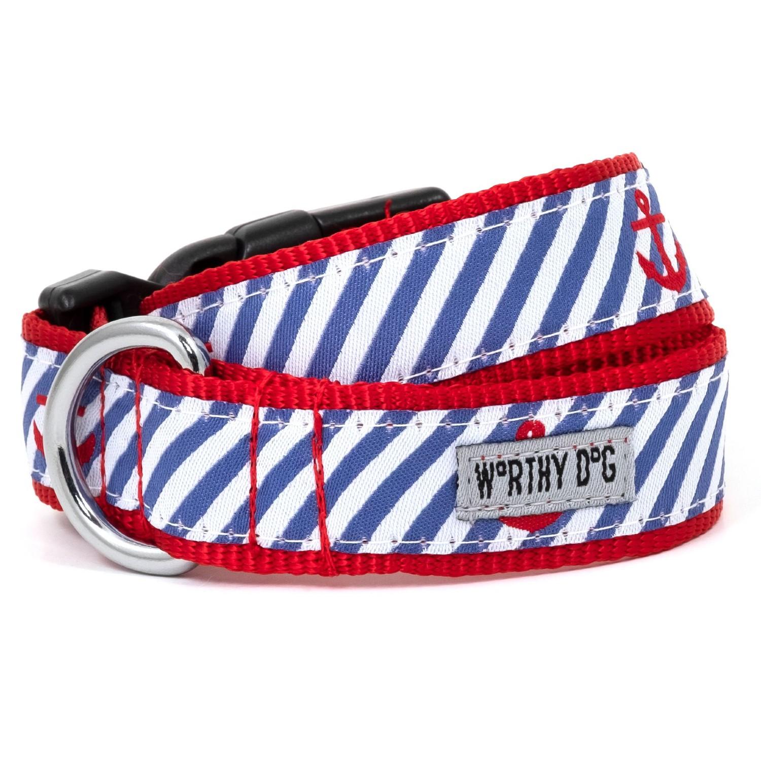 Worthy Dog Navy Stripe Anchors Dog Collar