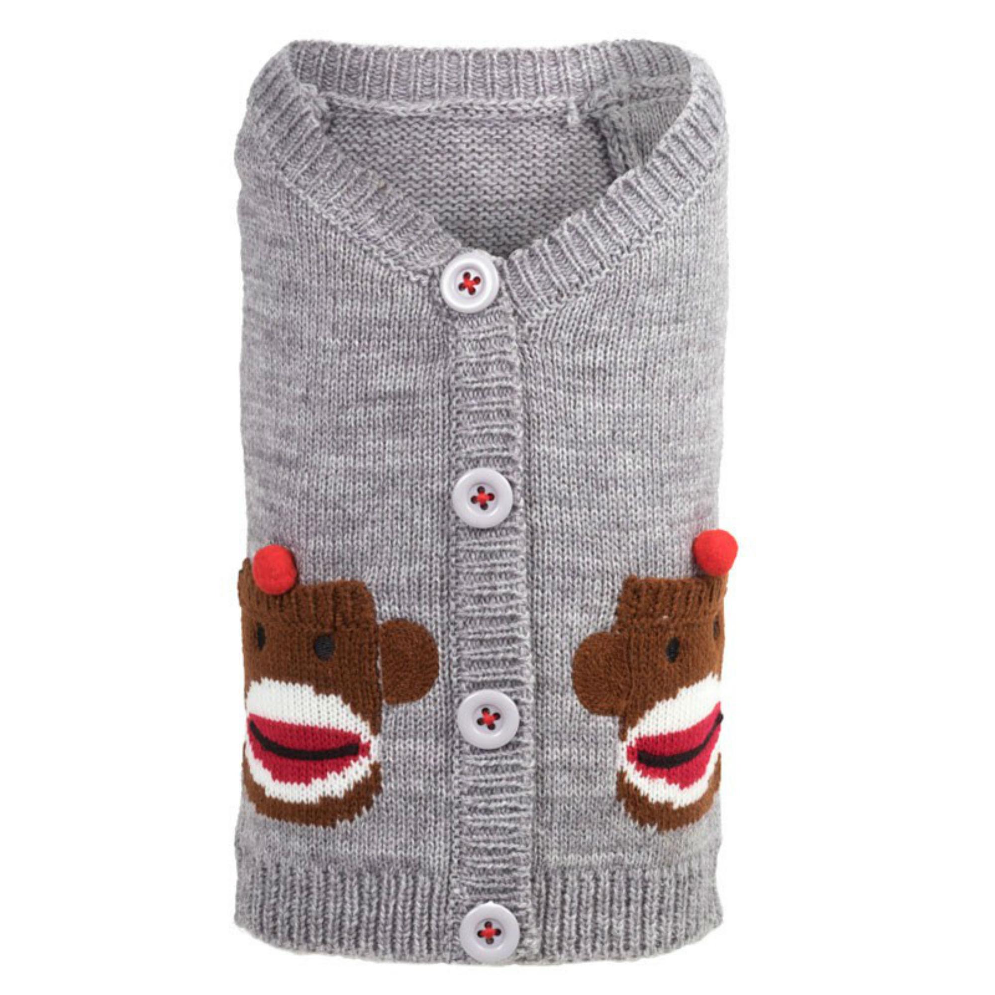 Worthy Dog Sock Monkey Dog Cardigan - Gray