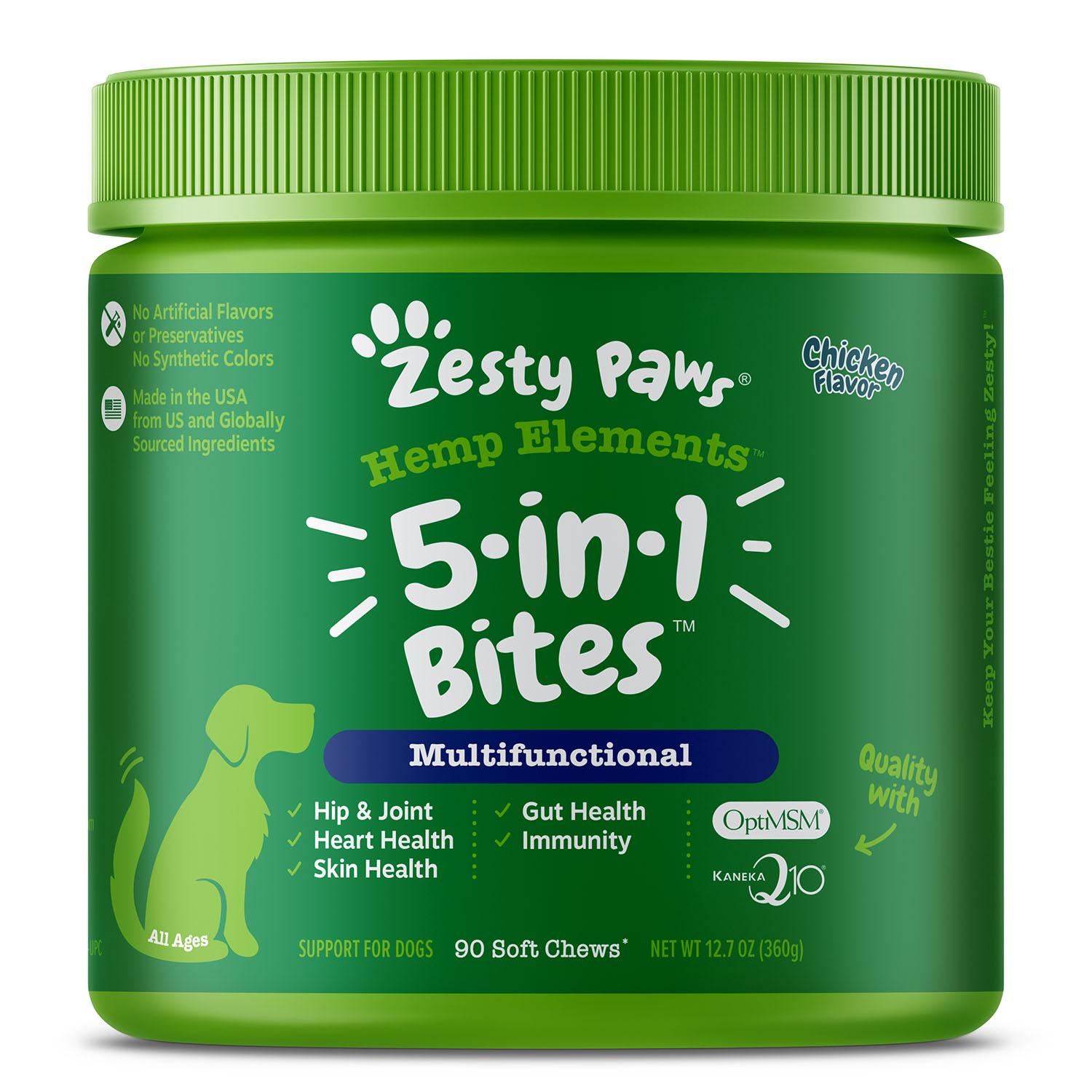Zesty Paws Hemp Elements 5-in-1 Bites Multifunctional Dog Chews - Chicken